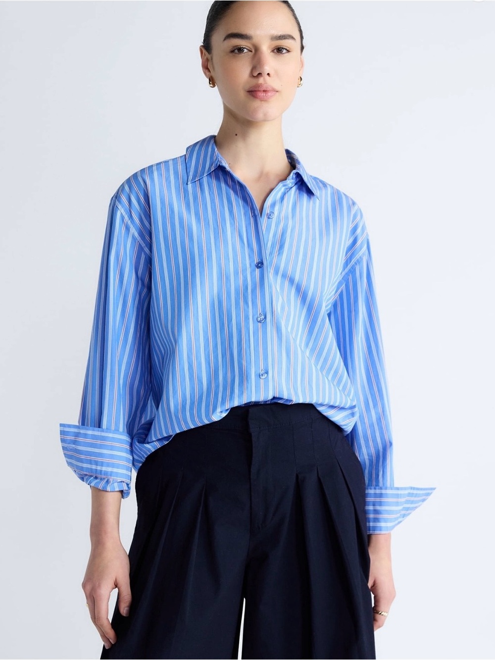Free Assembly Blue Multi-Stripe Button Shirt